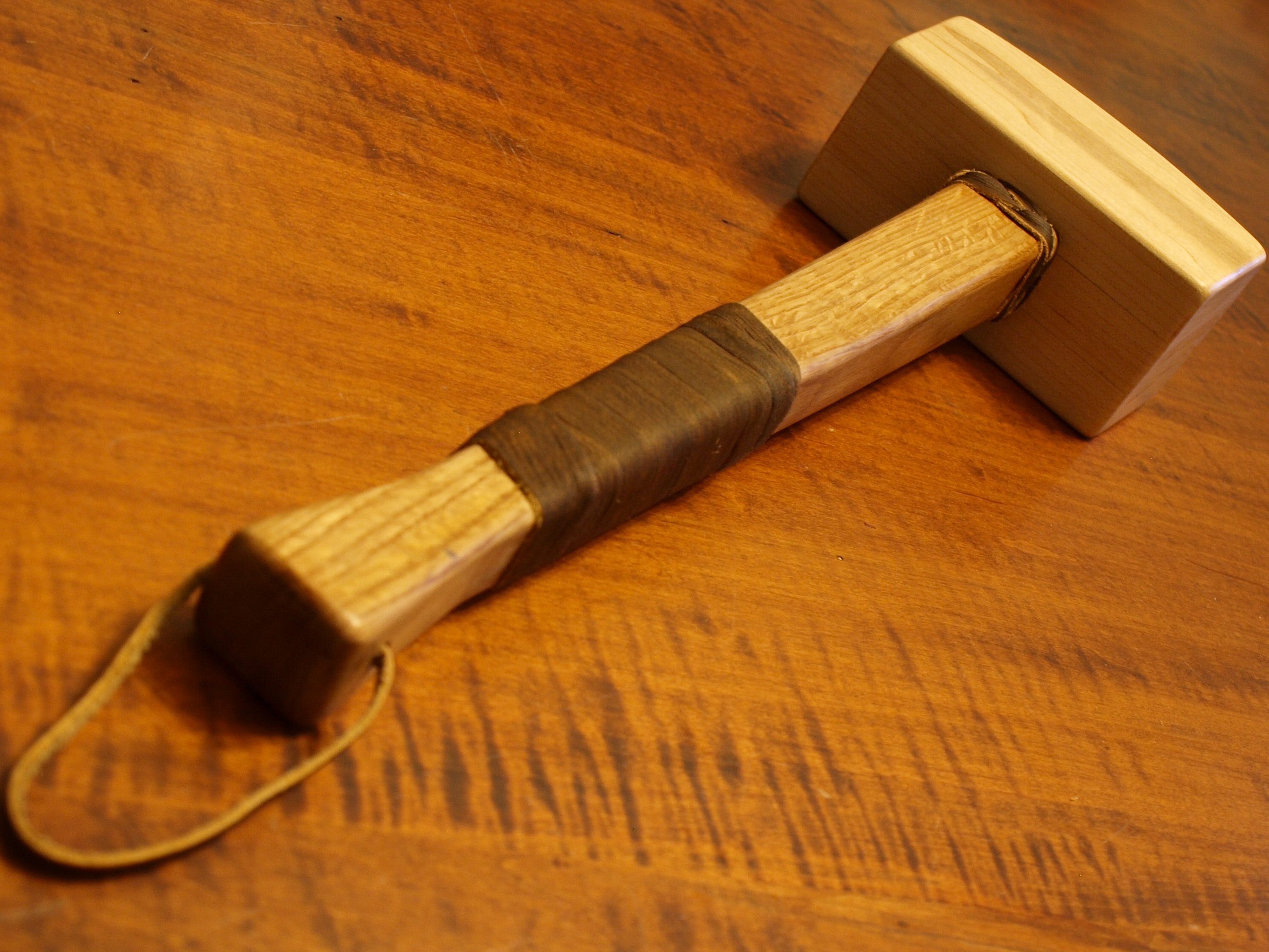 A custom made wooden mallet.